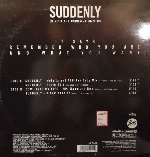Gala - Suddenly | Nitelite Records (NL 04-98) - 2 Gala - Suddenly | Nitelite Records (NL 04-98) - 2