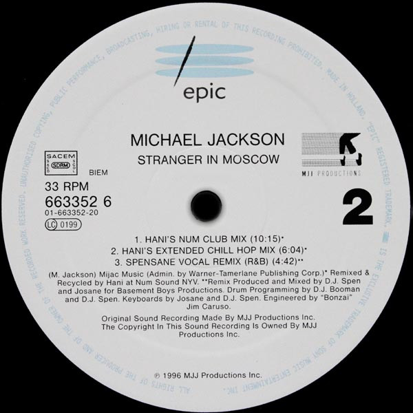 Michael Jackson - Stranger In Moscow | Epic (EPC 663352 6) - 4