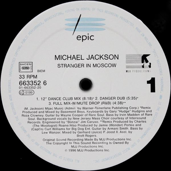 Michael Jackson - Stranger In Moscow | Epic (EPC 663352 6) - 3
