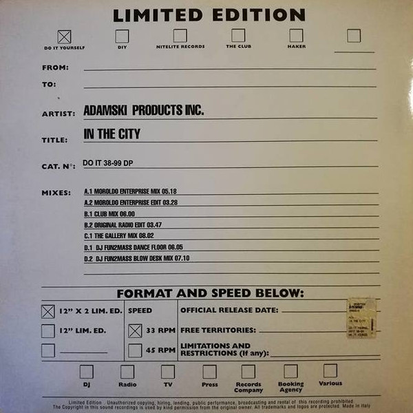 Adamski Products Inc. - In The City | Do It Yourself (DO IT 38-99 DP) - 2