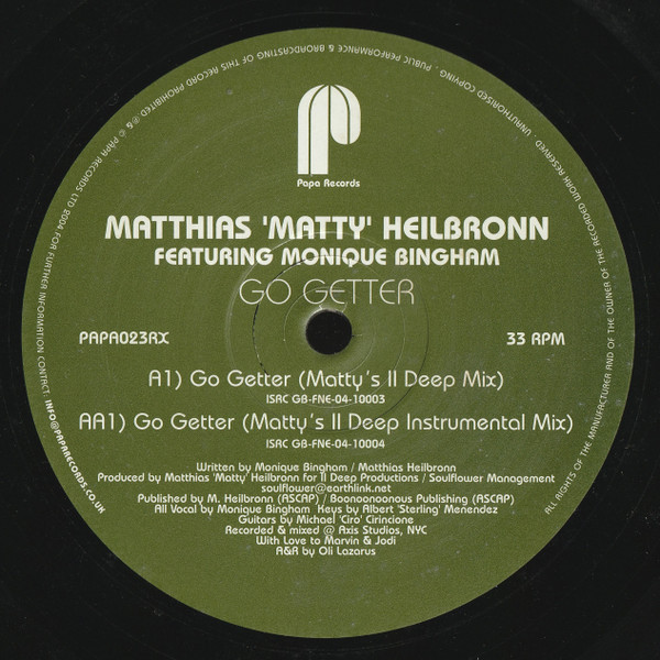 Matthias Heilbronn Feat. Monique Bingham - Go Getter (Matty's II Deep Mixes) | Papa Records (PAPA023RX) - 2