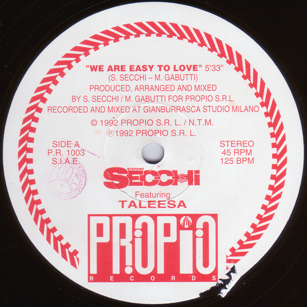 Stefano Secchi Featuring Taleesa - We Are Easy To Love | Propio Records (P.R. 1003) - 3