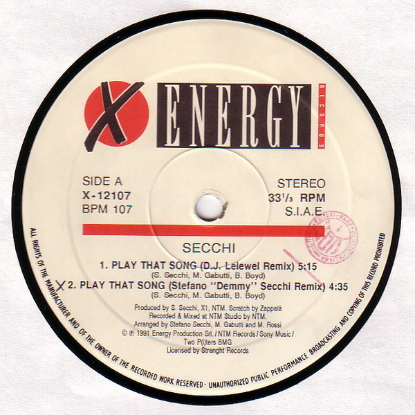 Stefano Secchi Featuring Nasty Chat Of 2 Static - Play That Song | X-Energy Records (X-12107) - 4