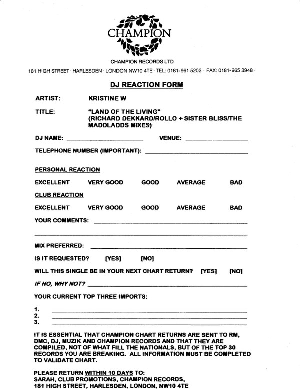 Kristine W - Land Of The Living | Champion (CHAMP12.324) - 12 Kristine W - Land Of The Living | Champion (CHAMP12.324) - 12