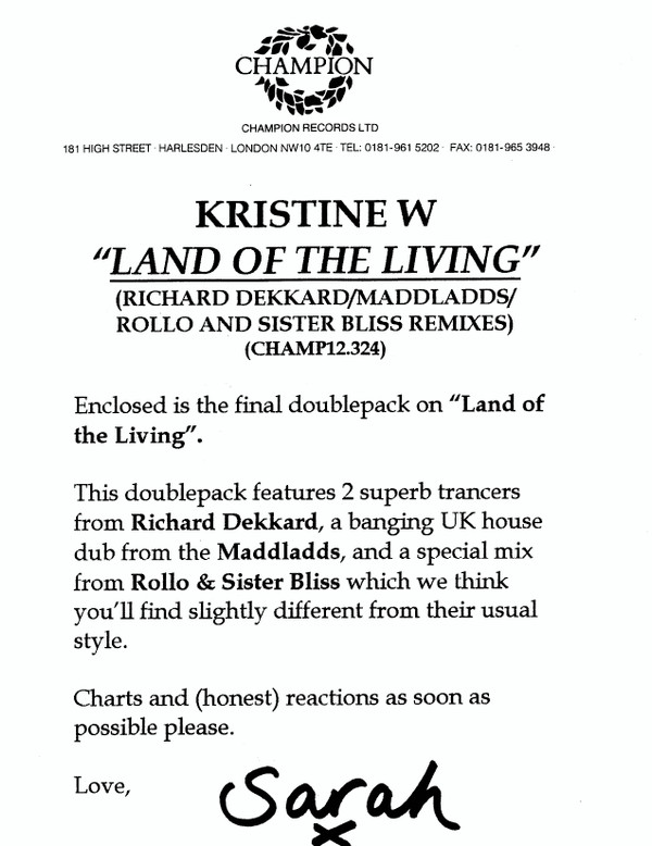 Kristine W - Land Of The Living | Champion (CHAMP12.324) - 11 Kristine W - Land Of The Living | Champion (CHAMP12.324) - 11