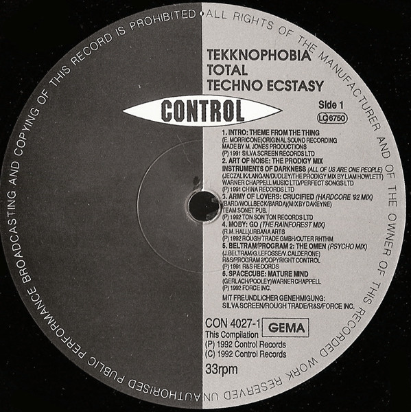 Various - Tekknophobia - Total Techno Ecstasy | Control (CON 4027-1) - 3 Various - Tekknophobia - Total Techno Ecstasy | Control (CON 4027-1) - 3