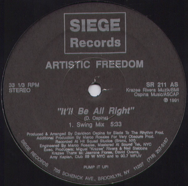 Artistic Freedom - It'll Be All Right | Siege Records (SR 211) - main