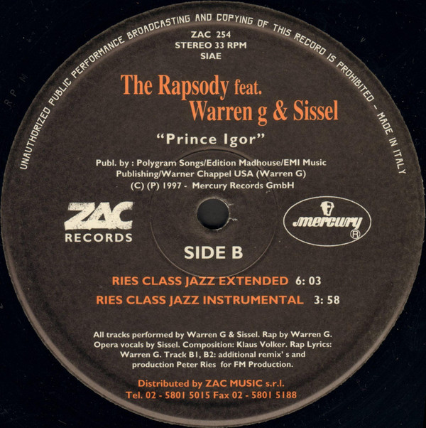 The Rapsody Feat. Warren G & Sissel - Prince Igor | Zac Records (ZAC 254) - 3 The Rapsody Feat. Warren G & Sissel - Prince Igor | Zac Records (ZAC 254) - 3