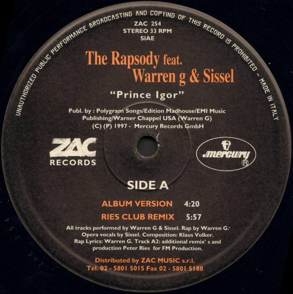 The Rapsody Feat. Warren G & Sissel - Prince Igor | Zac Records (ZAC 254) - 2 The Rapsody Feat. Warren G & Sissel - Prince Igor | Zac Records (ZAC 254) - 2