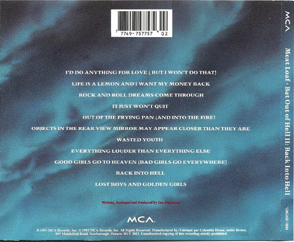 Meat Loaf - Bat Out Of Hell II: Back Into Hell | MCA Records (CMCASD 10699) - 3 Meat Loaf - Bat Out Of Hell II: Back Into Hell | MCA Records (CMCASD 10699) - 3