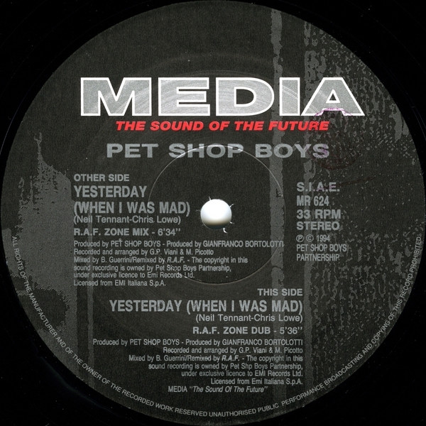 Pet Shop Boys - Yesterday (When I Was Mad) | Media Records (MR 624) - main