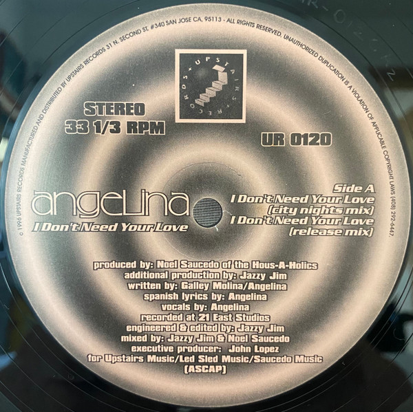 Angelina - I Don't Need Your Love | Upstairs Records (UR 0120) - main