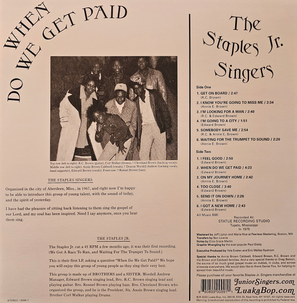 The Staples Jr. Singers - When Do We Get Paid | Luaka Bop (LBOP-099) - 2