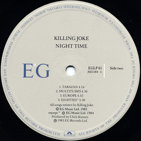 Killing Joke - Night Time | EG (EGLP 61) - 4