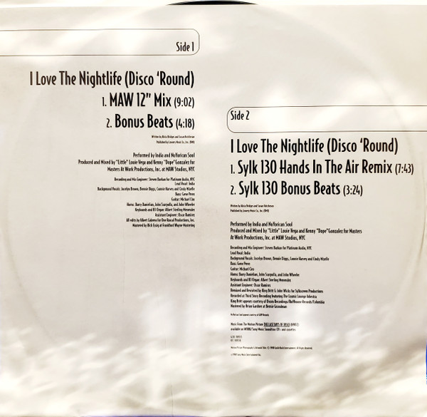 India And Nuyorican Soul - I Love The Nightlife (Disco Round) - 12" Remixes | Work (42X 78935) - 3