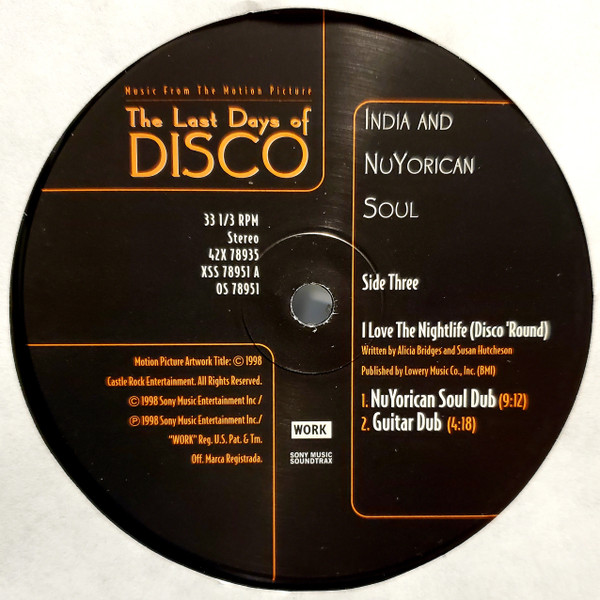 India And Nuyorican Soul - I Love The Nightlife (Disco Round) - 12" Remixes | Work (42X 78935) - 8
