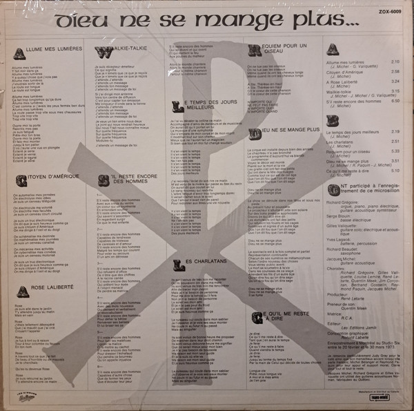Jacques Michel - Dieu Ne Se Mange Plus... | Les Disques Zodiaque (ZOX-6009) - 2