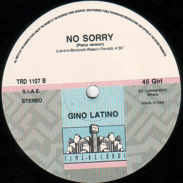Gino Latino - No Sorry | Time Records (TRD 1107) - 3
