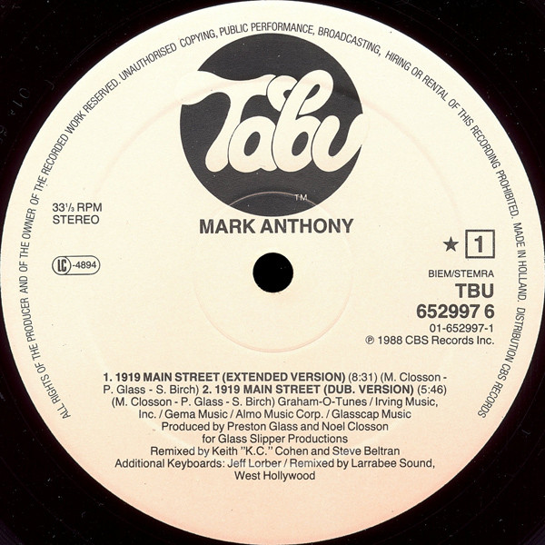 Mark Anthony - 1919 Main Street | Tabu Records (652997 6) - 3