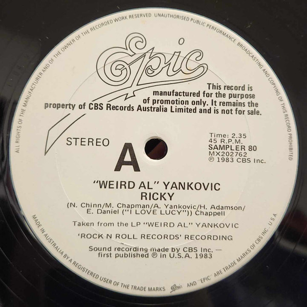 "Weird Al" Yankovic - Ricky | Epic (SAMPLER 80) - 2