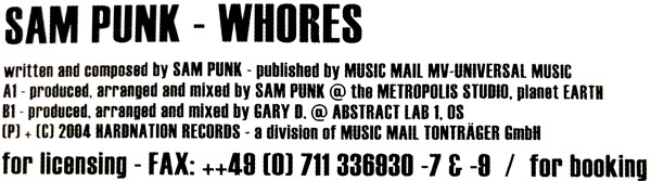 Sam Punk - Whores | Hardnation Records (HN006) - 3