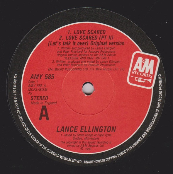 Lance Ellington - Love Scared | A&M Records (AMY 585) - 2 Lance Ellington - Love Scared | A&M Records (AMY 585) - 2