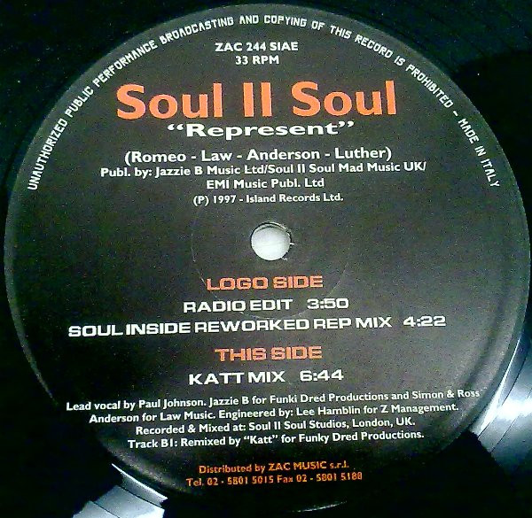 Soul II Soul - Represent | ZAC Records (ZAC 244) - main