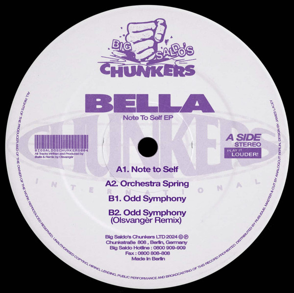 BELLA - Note To Self EP | Big Saldo's Chunkers (BSC004) - main