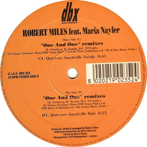 Robert Miles Feat. Maria Nayler - One And One | DBX Records (DBX 035) - 5