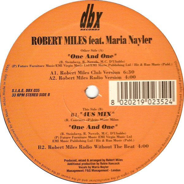 Robert Miles Feat. Maria Nayler - One And One | DBX Records (DBX 035) - 3