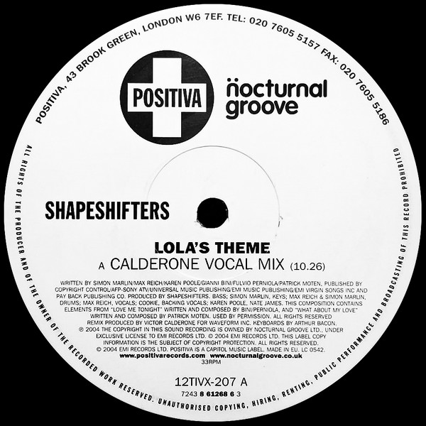 Shapeshifters - Lola's Theme (Victor Calderone Remixes) | Positiva (12TIVX-207) - 2 Shapeshifters - Lola's Theme (Victor Calderone Remixes) | Positiva (12TIVX-207) - 2
