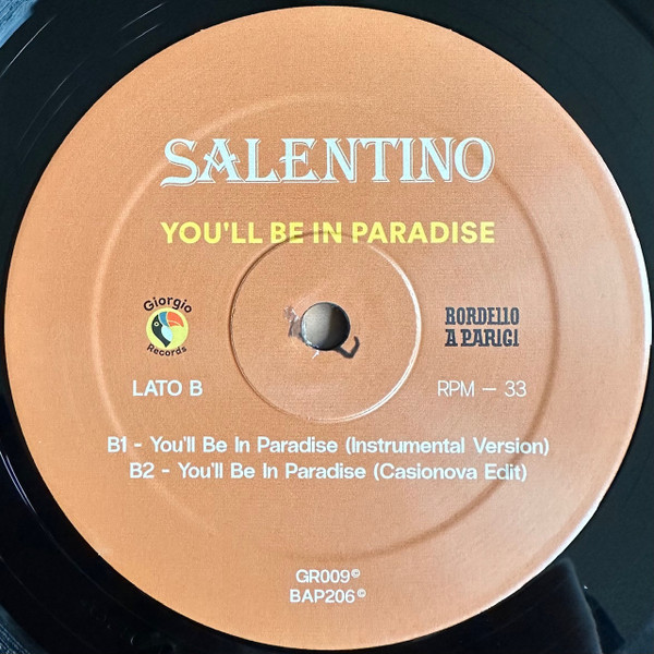Salentino - You'll Be In Paradise | Bordello A Parigi (BAP206) - 3