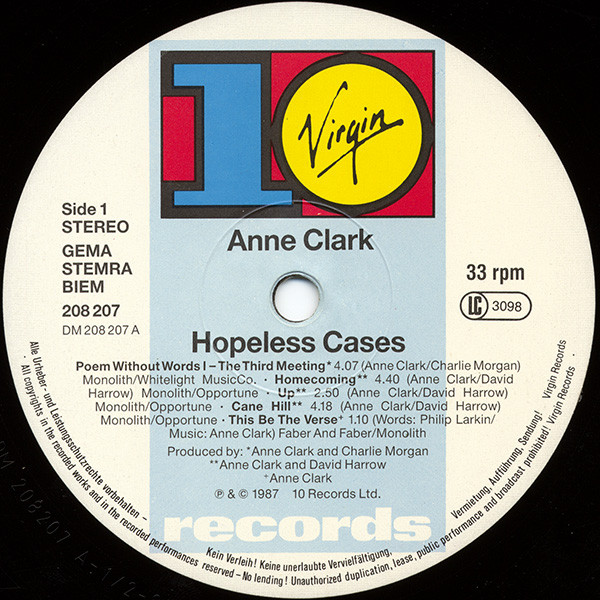 Anne Clark - Hopeless Cases | 10 Records (208 207) - 3