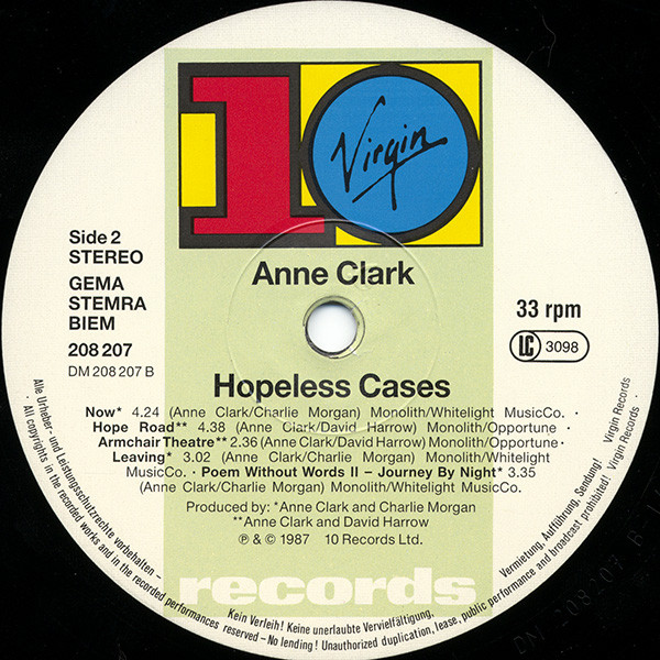 Anne Clark - Hopeless Cases | 10 Records (208 207) - 4