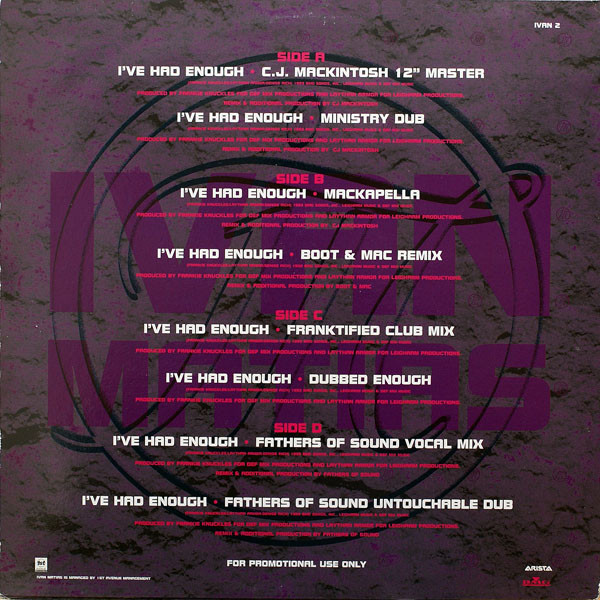 Ivan Matias - I've Had Enough (The House Mixes) | Arista (IVAN 2) - 8