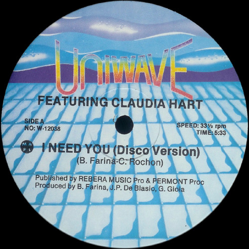 Mix Up Featuring Claudia Hart - I Need You | Uniwave (W-12038) - main