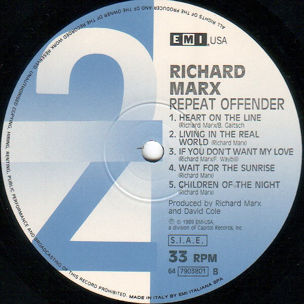 Richard Marx - Repeat Offender | EMI USA (64 7903801) - 3