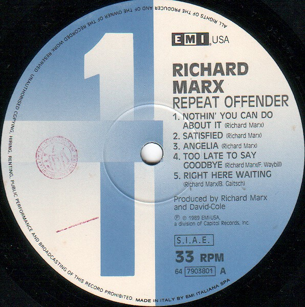 Richard Marx - Repeat Offender | EMI USA (64 7903801) - 2