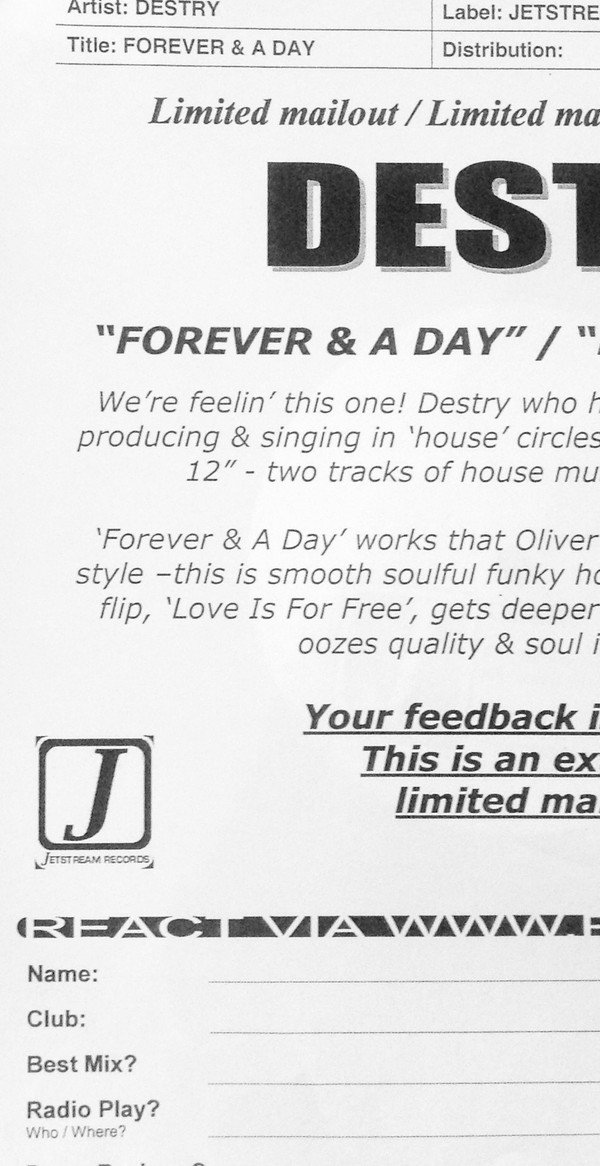 Destry - Forever And A Day / Love Is For Free | Jeststream Records (JSR00101) - 2 Destry - Forever And A Day / Love Is For Free | Jeststream Records (JSR00101) - 2