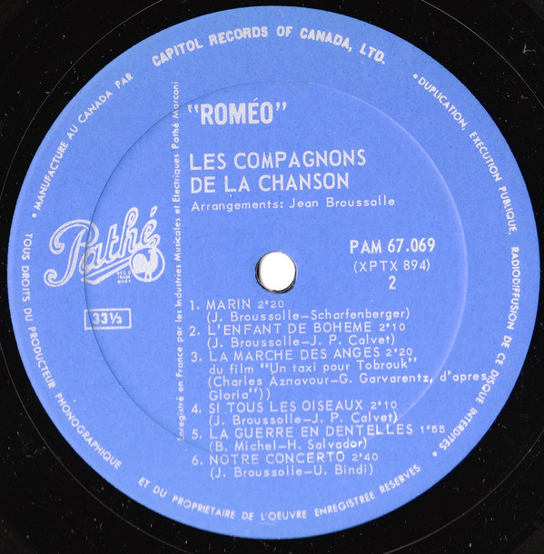 Les Compagnons De La Chanson - Roméo | Pathé (PAM 67 069) - 3 Les Compagnons De La Chanson - Roméo | Pathé (PAM 67 069) - 3