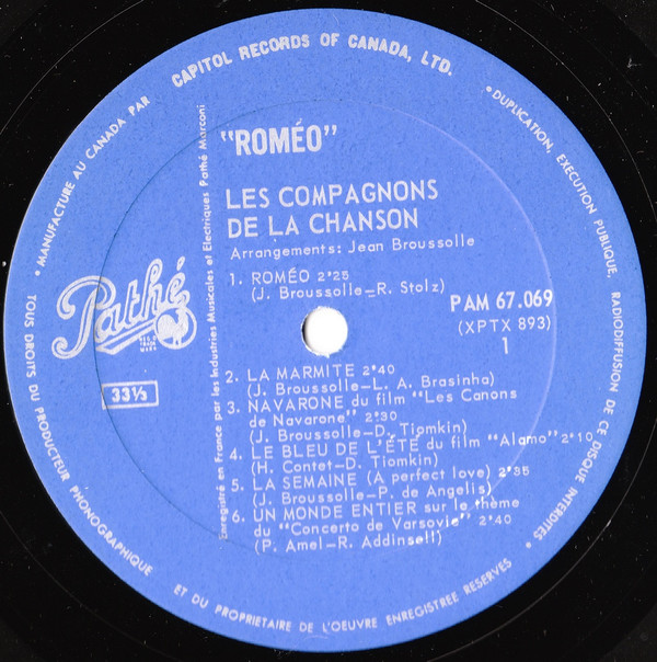 Les Compagnons De La Chanson - Roméo | Pathé (PAM 67 069) - 4 Les Compagnons De La Chanson - Roméo | Pathé (PAM 67 069) - 4