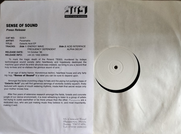 Paramatrix - Galactic Acid E.P. | Sense Of Sound Recordings (SOS 001)