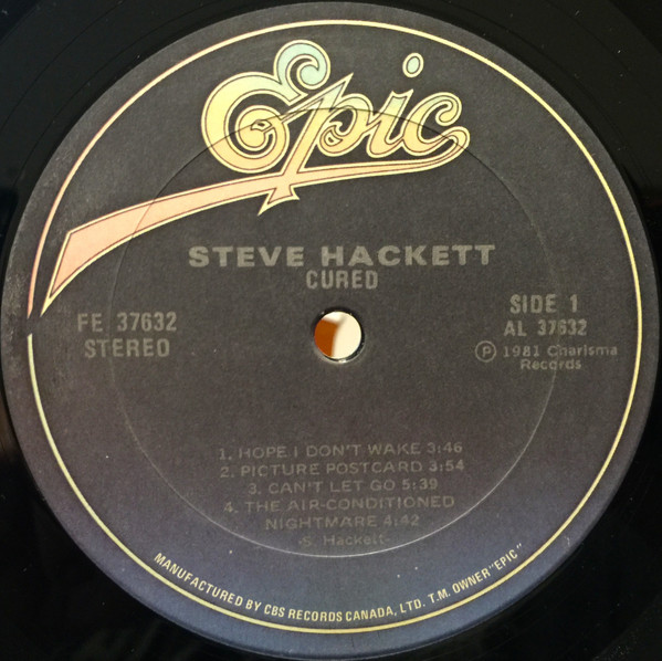 Steve Hackett - Cured | Epic (FE 37632) - 3