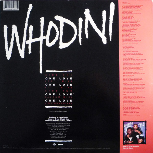 Whodini - One Love | Jive (JD-1-9506) - 2