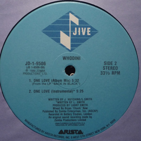 Whodini - One Love | Jive (JD-1-9506) - 4