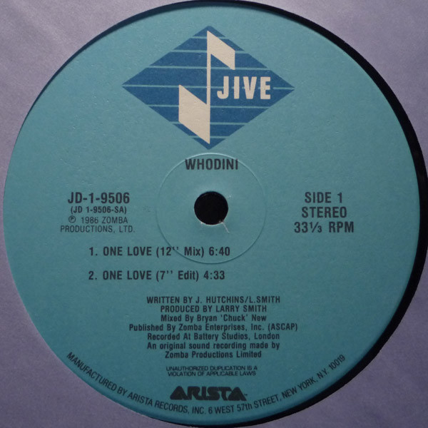 Whodini - One Love | Jive (JD-1-9506) - 3