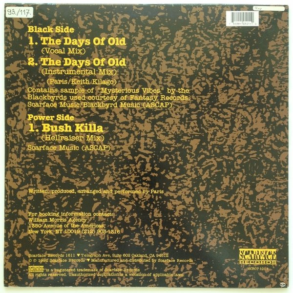 Paris - The Days Of Old | Scarface Records (SCR07-101-1) - 2
