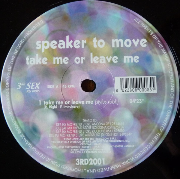 Speaker To Move - Take Me Or Leave Me | 3rd Sex Records (3RD2001) - 4