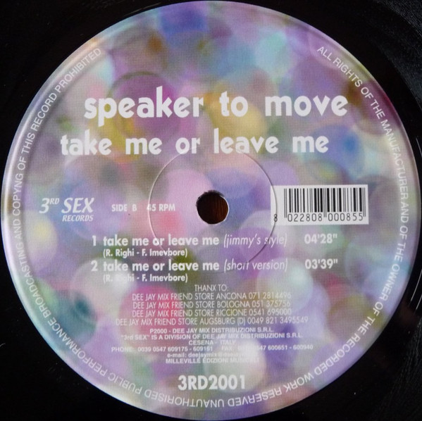 Speaker To Move - Take Me Or Leave Me | 3rd Sex Records (3RD2001) - 5
