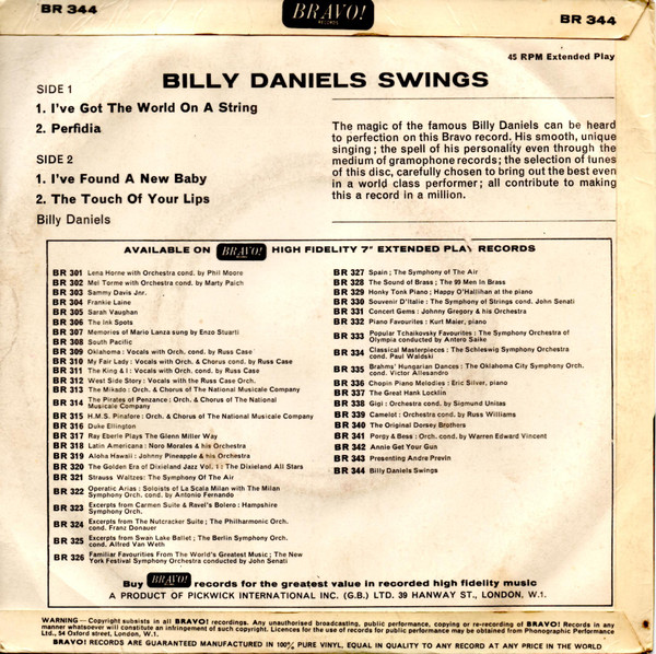 Billy Daniels - Billy Daniel Swings | Bravo! Records (BR 344) - 2 Billy Daniels - Billy Daniel Swings | Bravo! Records (BR 344) - 2